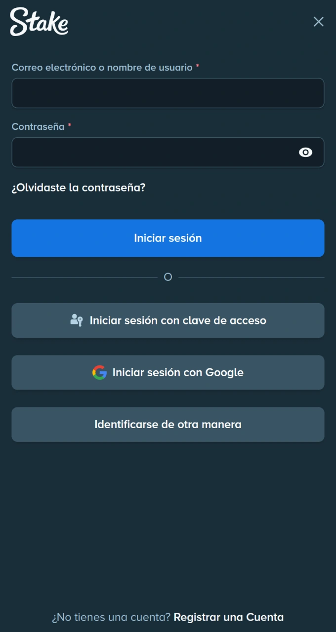 Acceso instantáneo a tu perfil a través del formulario de inicio de sesión de la aplicación Stake.