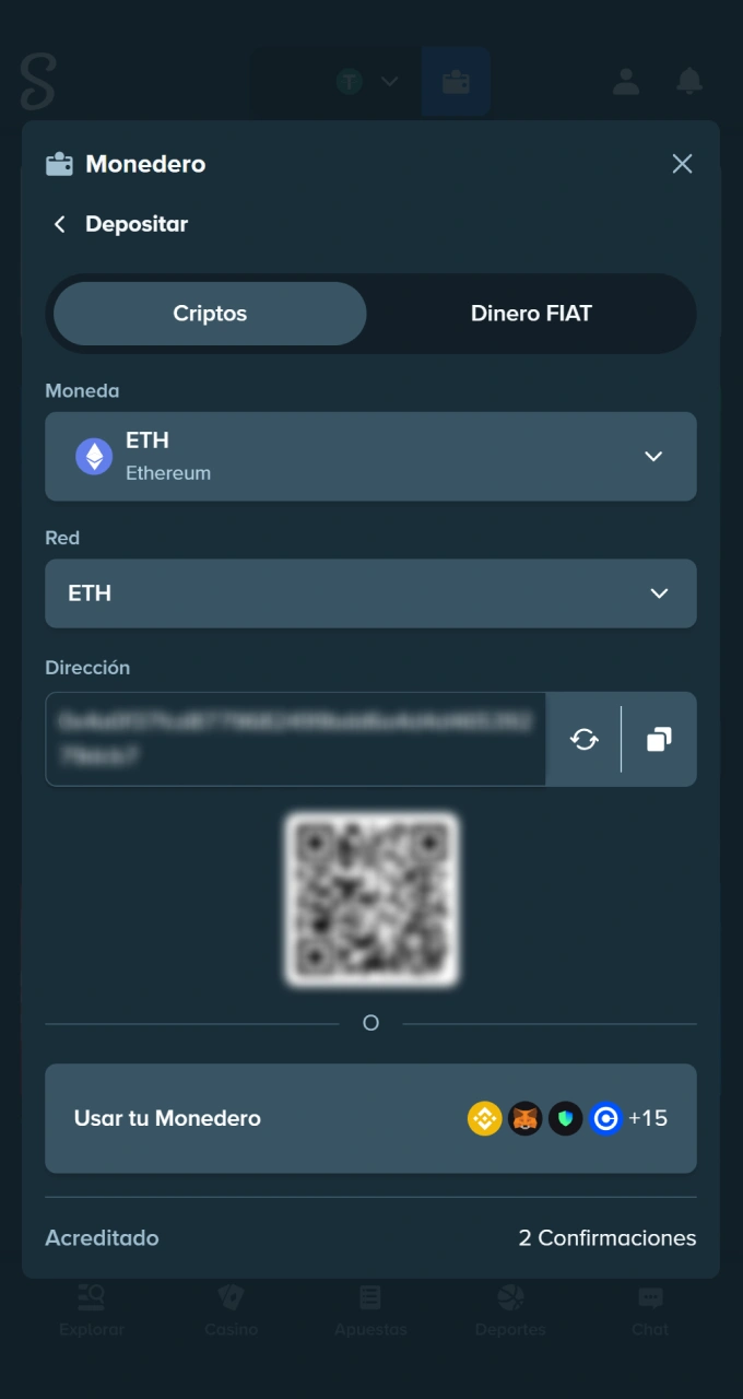 Recarga tu saldo al instante desde el menú de la cartera en la aplicación Stake.