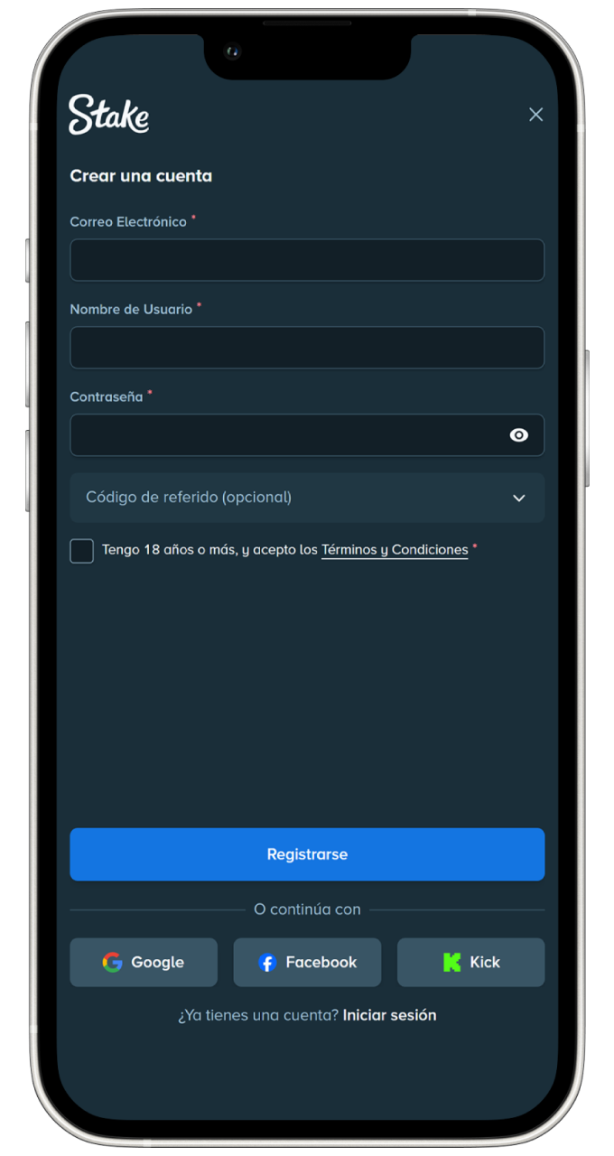 Regístrate rápidamente introduciendo tus datos de Stake сasino.