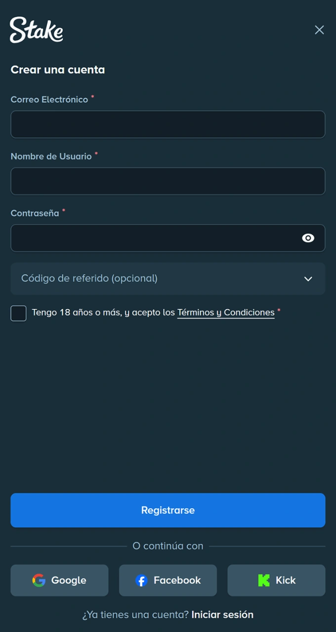 Regístrate rellenando el formulario para empezar a disfrutar de las ventajas de Stake сasino.