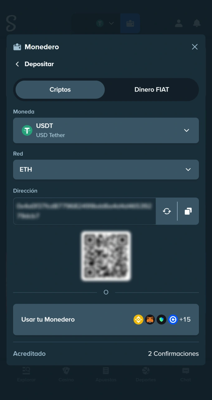 Copia la dirección criptográfica asignada para completar una transferencia segura a Stake сasino.