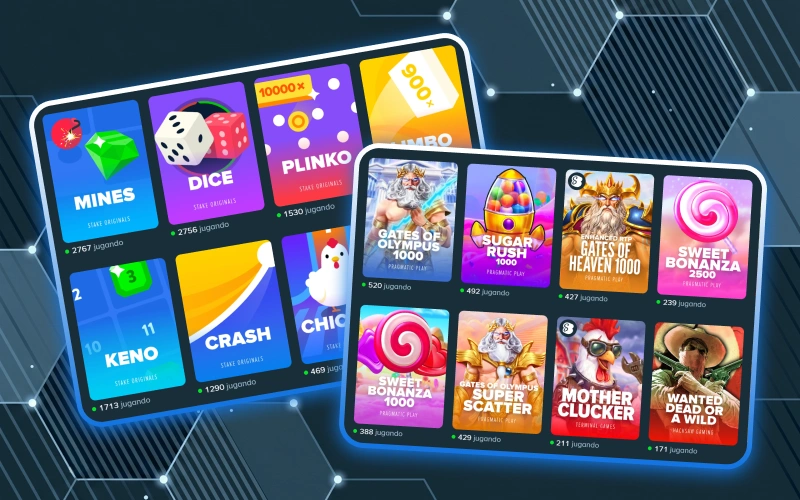 Explora y disfruta del catálogo de Stake casino, con más de 3000 opciones diferentes.