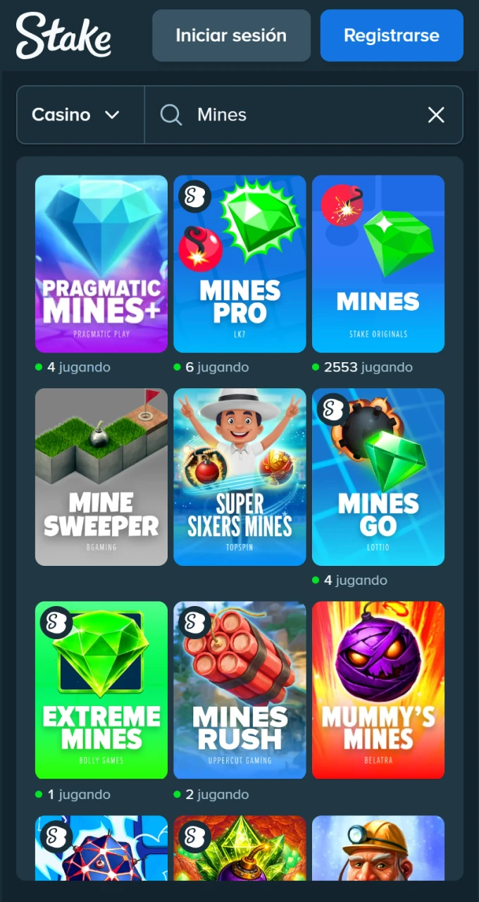 Explora el catálogo de Stake y encuentra tu versión favorita del adictivo juego Mines.