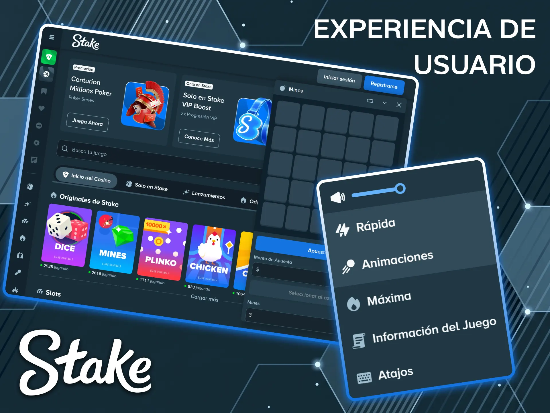 Disfruta de una experiencia de usuario superior personalizando la interfaz de Mines en casino Stake.