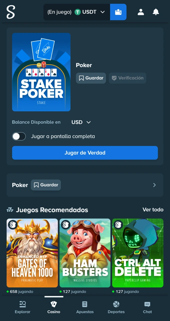 Encuentra rápidamente una emocionante partida de póker en la plataforma de Stake casino.