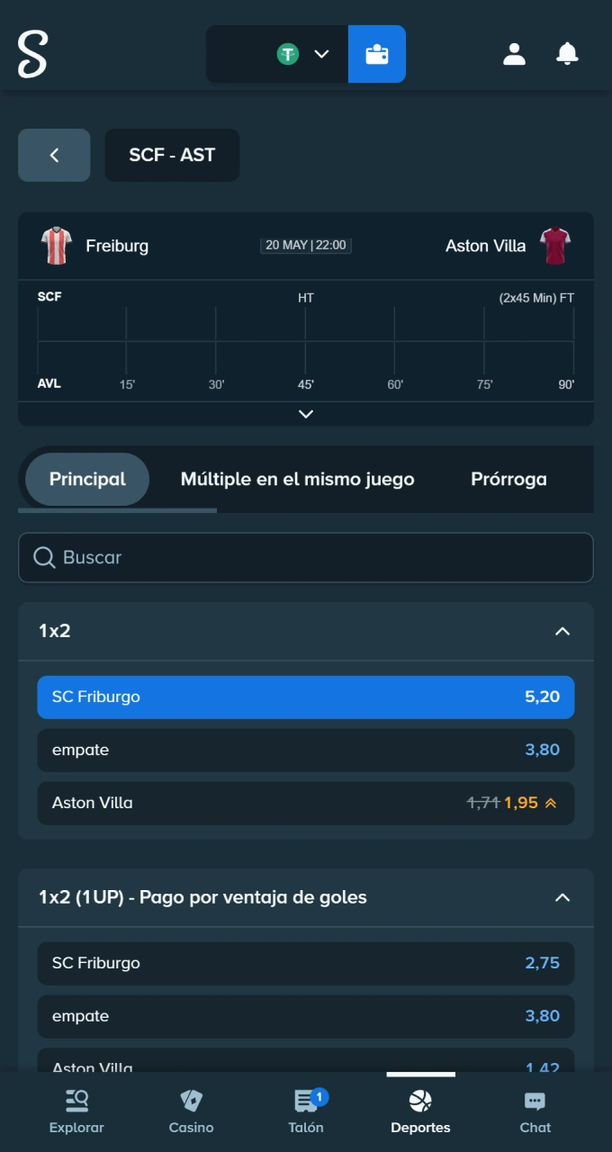 Elige tu mercado de apuestas favorito con excelentes cuotas en la plataforma deportiva Stake.