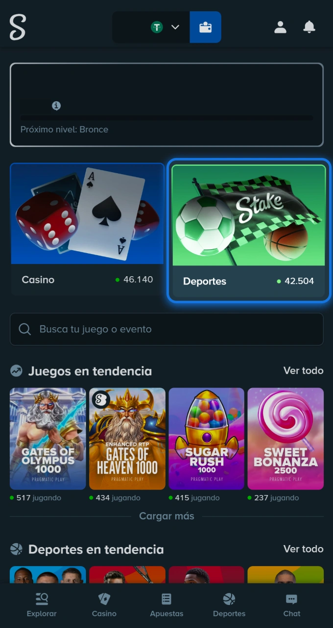 Consulta la sección de deportes para encontrar los mejores eventos en Stake.