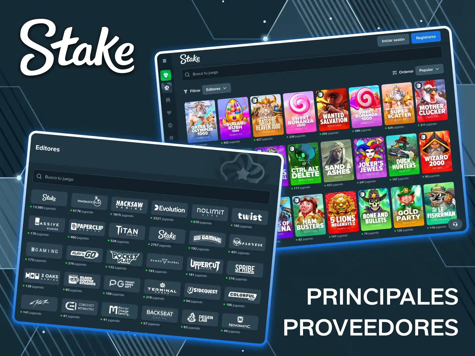Disfruta de la máxima calidad con los principales socios de software de Stake Casino.