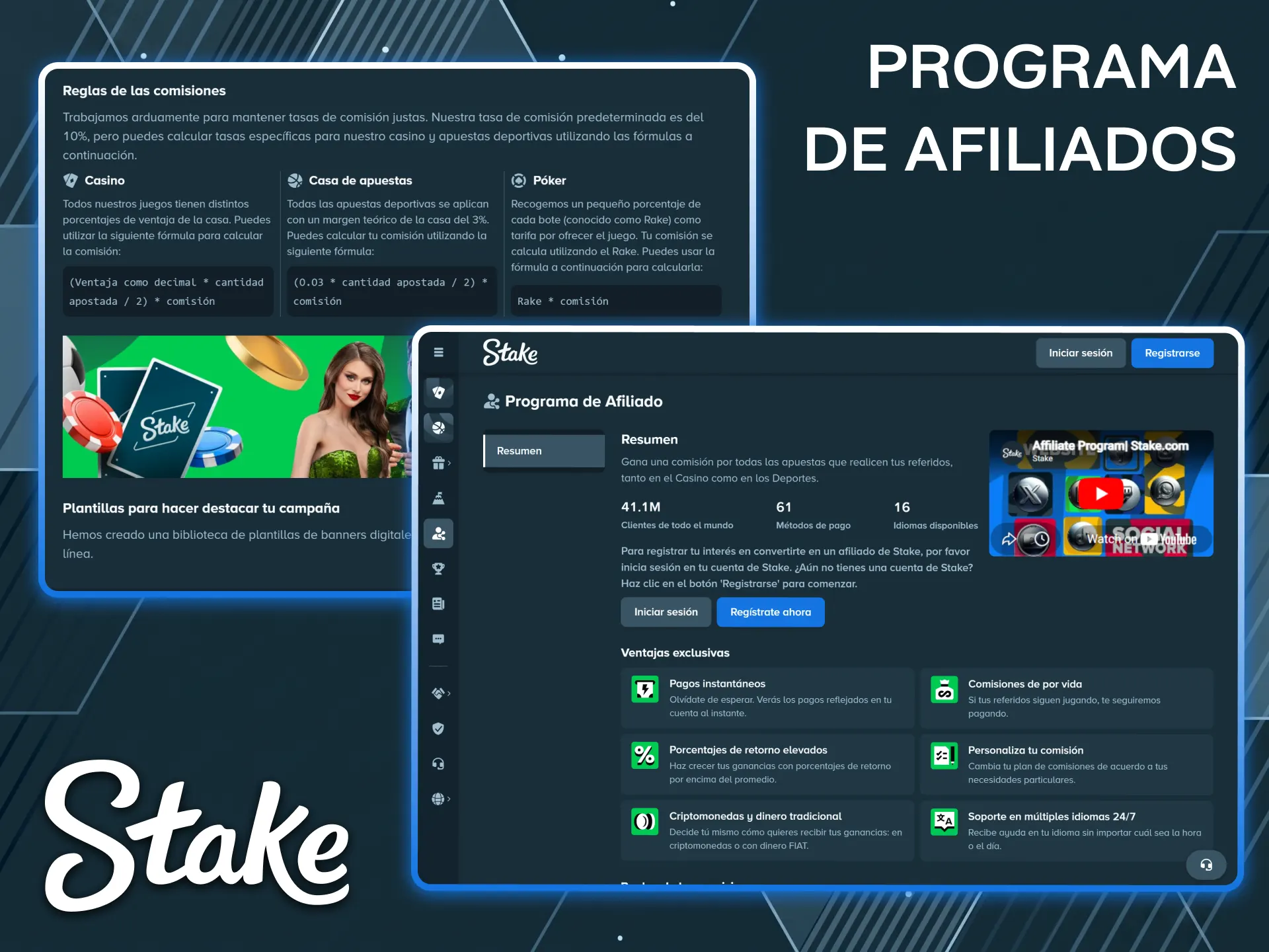 Regístrate en un exitoso programa de afiliados y gana excelentes comisiones con Stake.