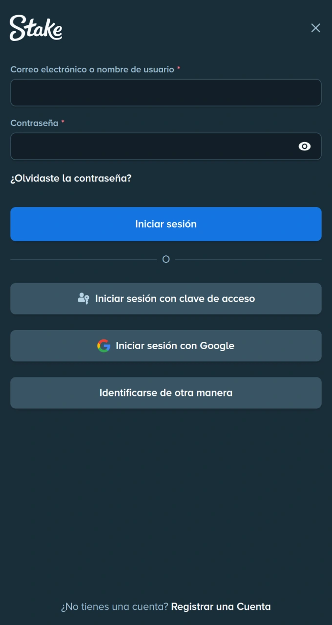 Introduce tus credenciales para acceder de forma rápida y segura a tu cuenta de Stake.