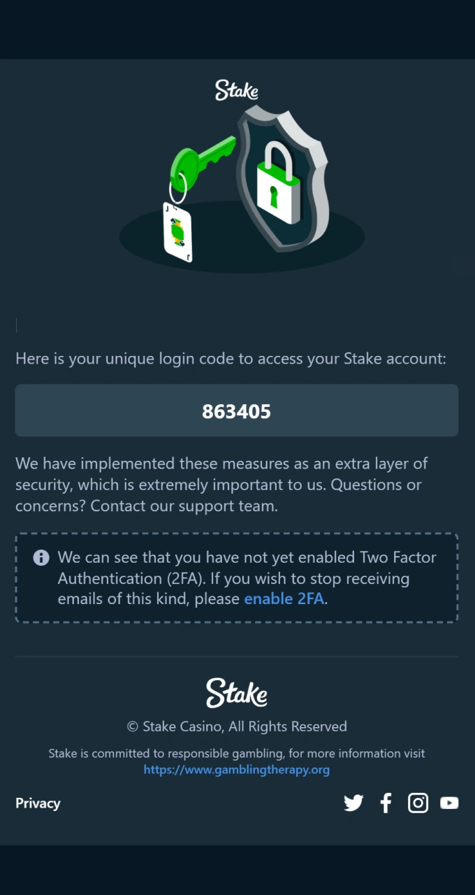 Introduzca su código de verificación único para garantizar un acceso seguro a su cuenta de Stake.